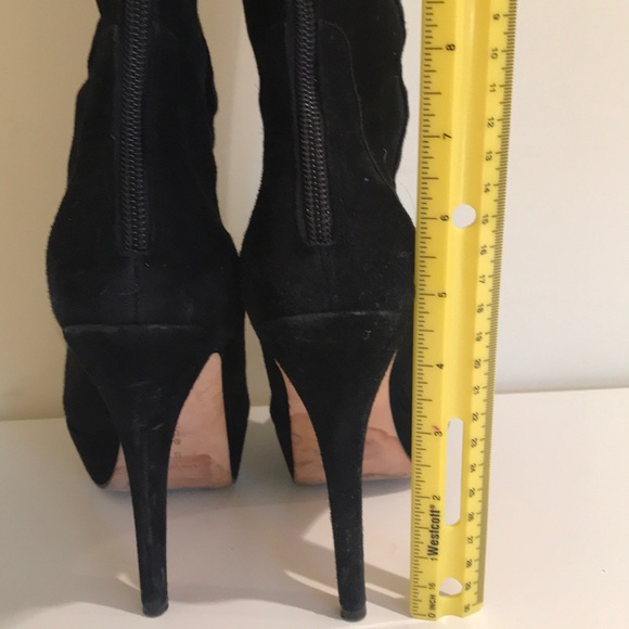 Black suede high heeled boots - Picture 4 of 6